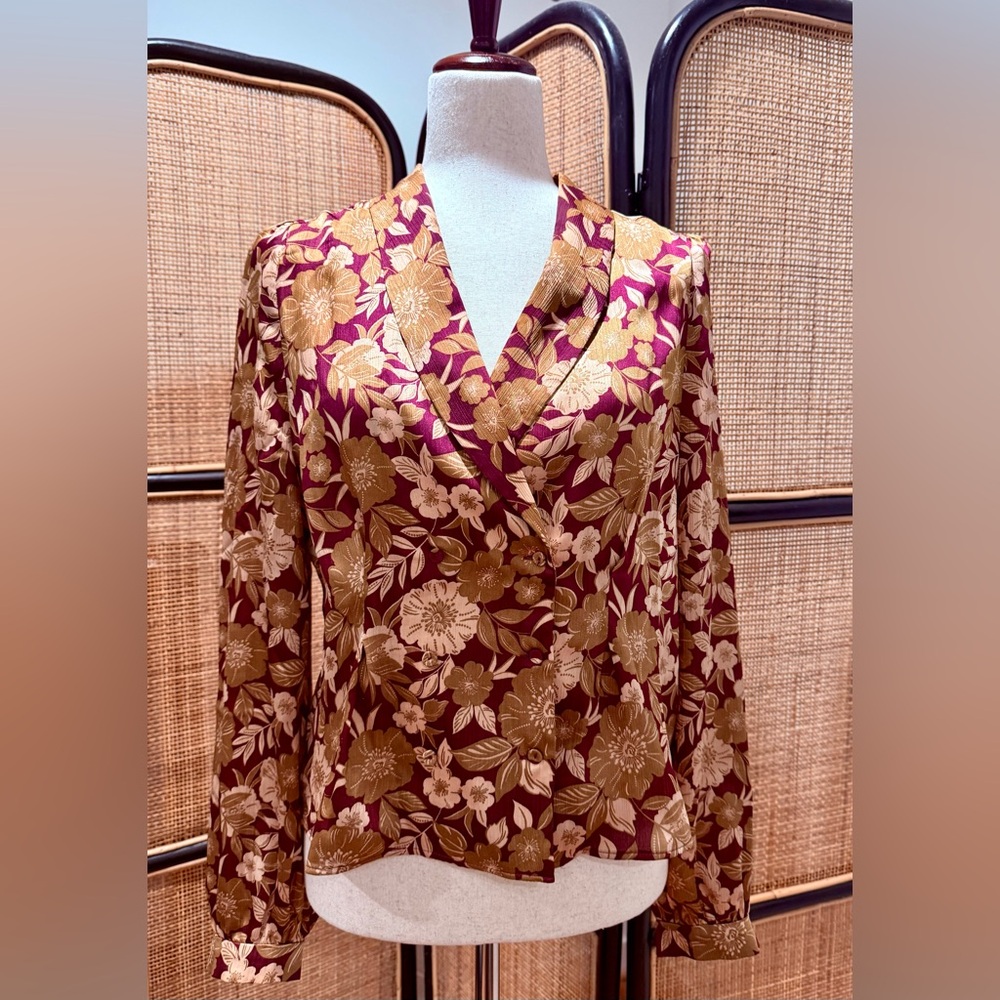 Favorite Daughter Burgundy and Gold Floral Blouse